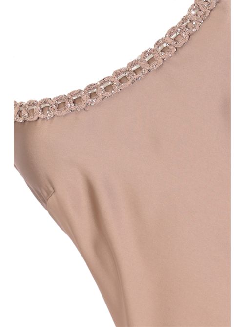 Abito lungo in raso con dettaglio paillettes Mocha D. Exterior | 626656MOCH